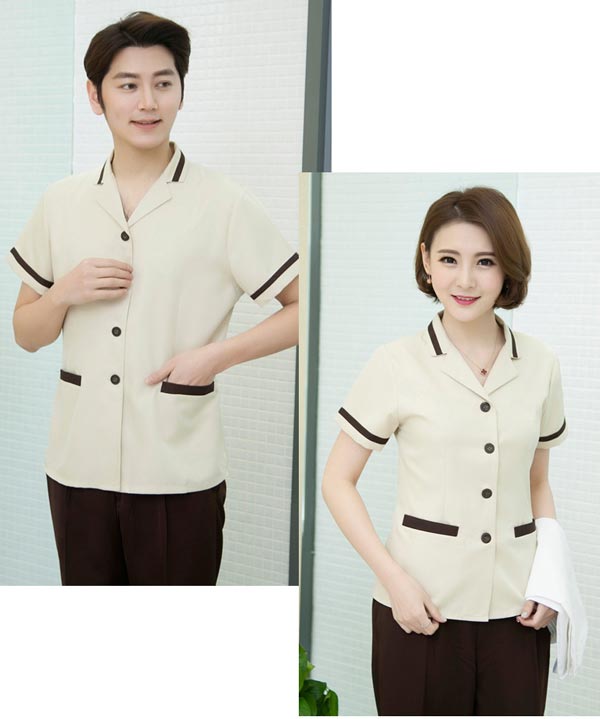 夏装男女短袖保洁员工作服定制款式展示图