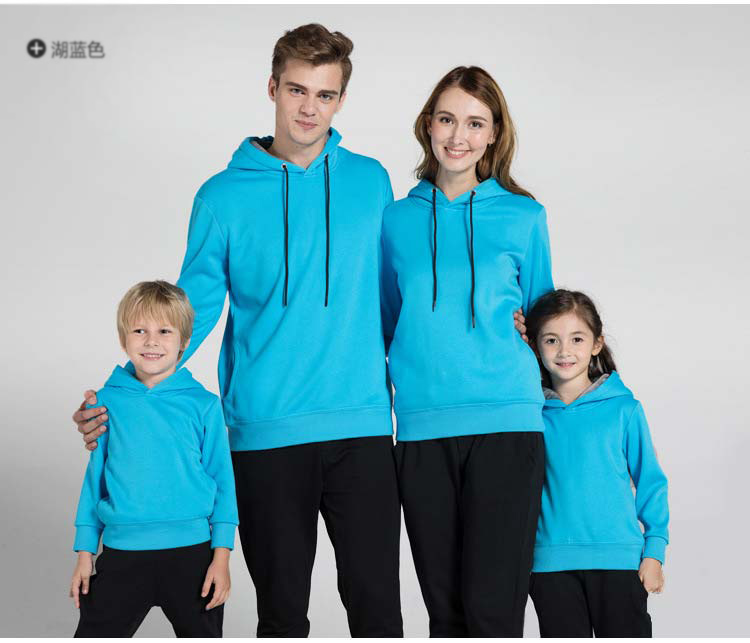 重庆工作服厂家加厚套头卫衣批发订做款式之湖蓝色
