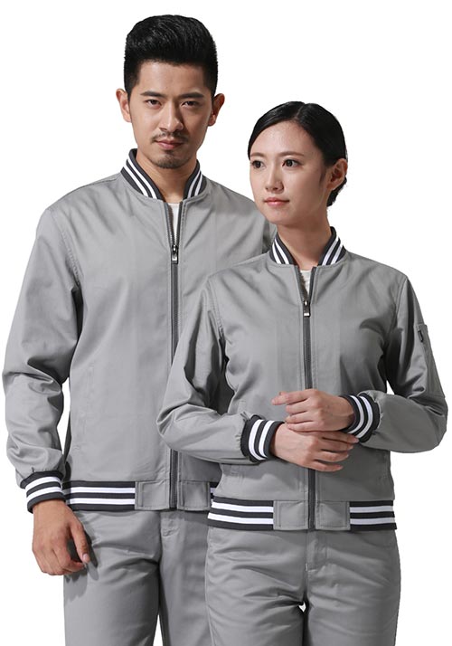 灰色罗纹棒球款长袖重庆工作服定做
