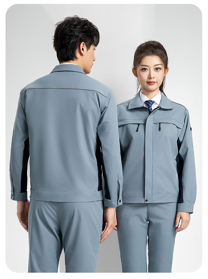 天蓝新国标防静电服春秋工作服夹克背面展示图