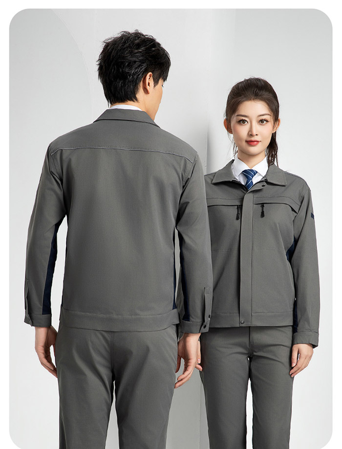 中灰色新国标防静电服春秋工作服夹克背面展示图
