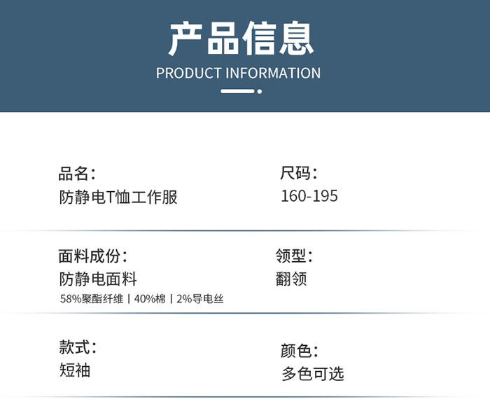 棉涤防静电短袖翻领T恤衫产品信息图